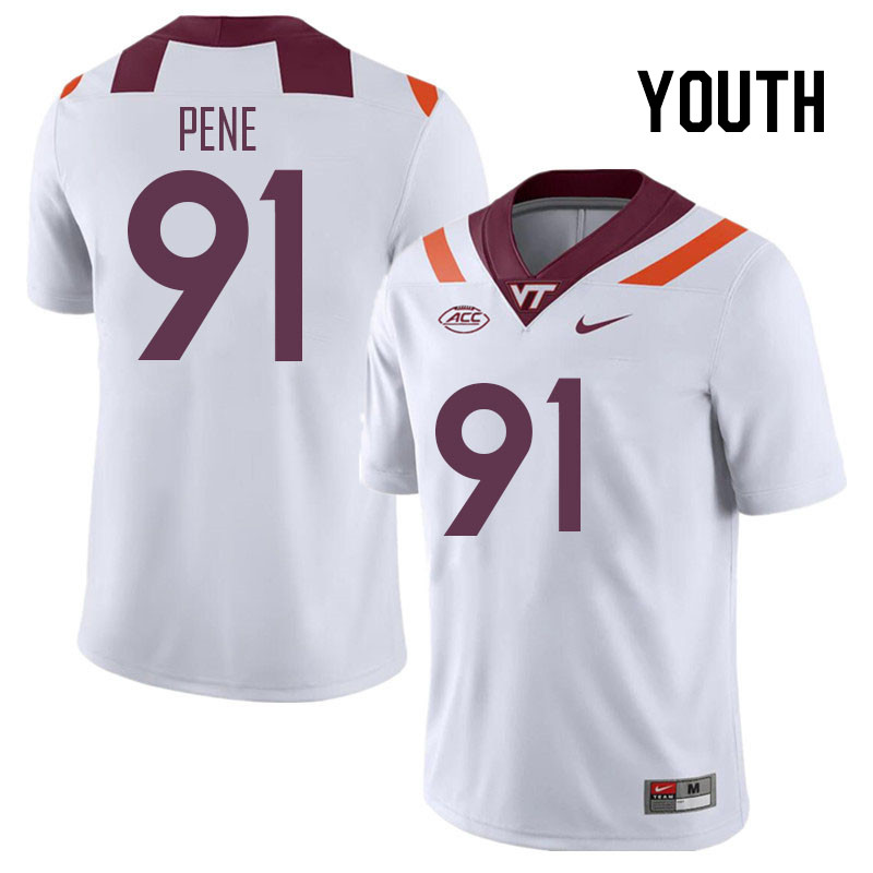 Youth #91 Wilfried Pene Virginia Tech Hokies College Football Jerseys Stitched Sale-White